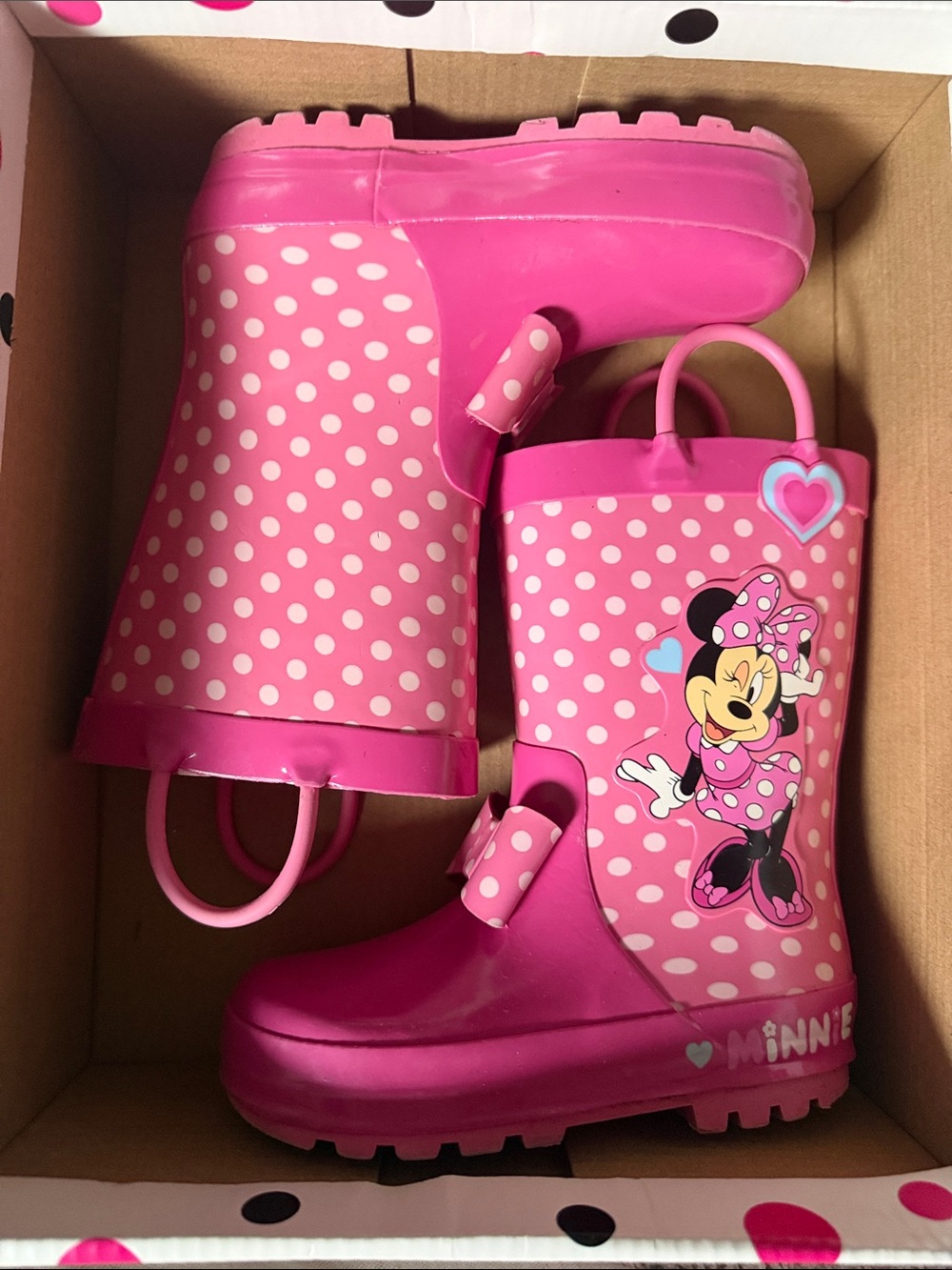 Excellent Condition • Disney Pink Polka Dot Minnie Mouse Rain Boots size 7/8